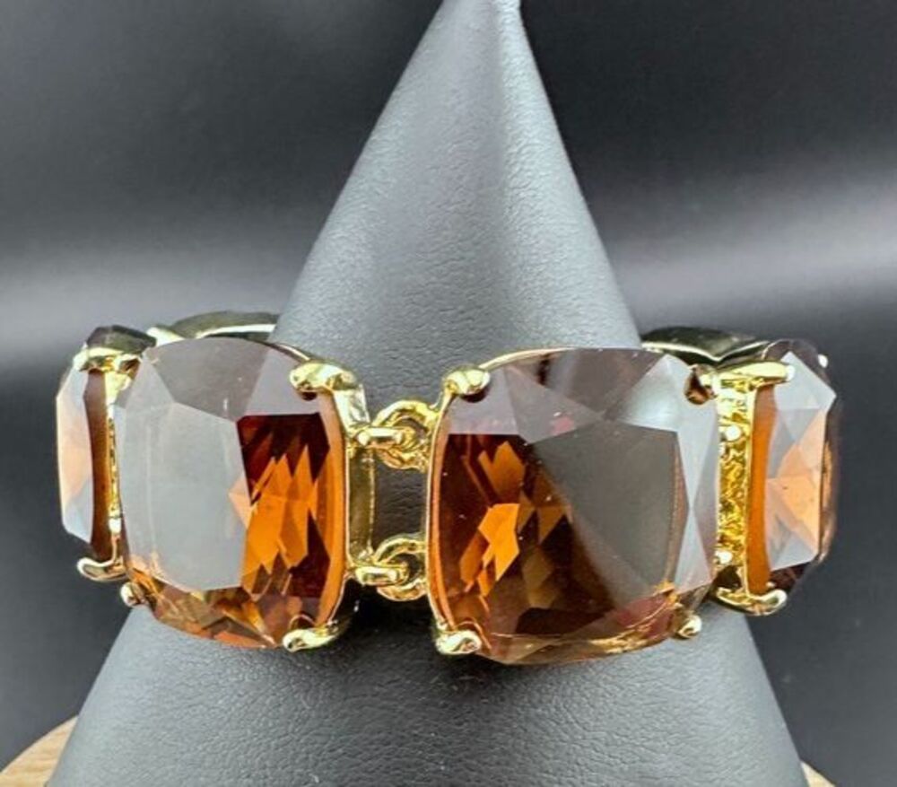 Lauren Ralph Lauren Gold Tone metal Cushion Cut Amber Color Glass Bracelet 7.25"